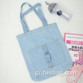 2022 Hot Sale Blue Jean Canvas Custom Denim Tote Bag για κορίτσια